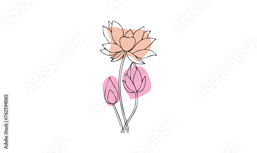 hand drawn one line art illustration  flower  floral  nature  vector  rose  design  art  spring  pink  plant  card  illustration  leaf  