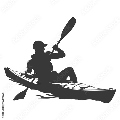 Silhouette Man Canoe Player in action full body black color only