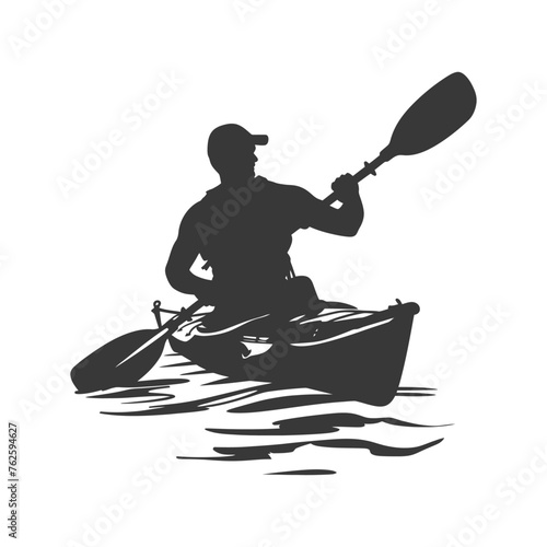 Silhouette Man Canoe Player in action full body black color only