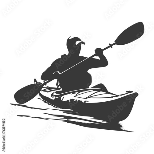 Silhouette Man Canoe Player in action full body black color only