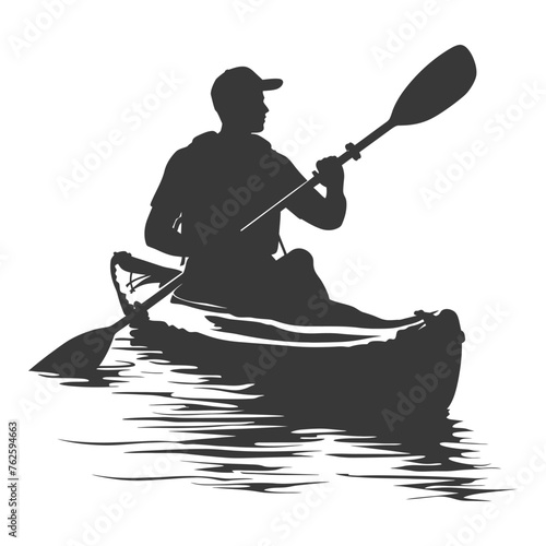Silhouette Man Canoe Player in action full body black color only
