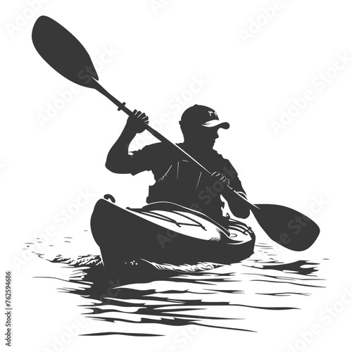 Silhouette Man Canoe Player in action full body black color only