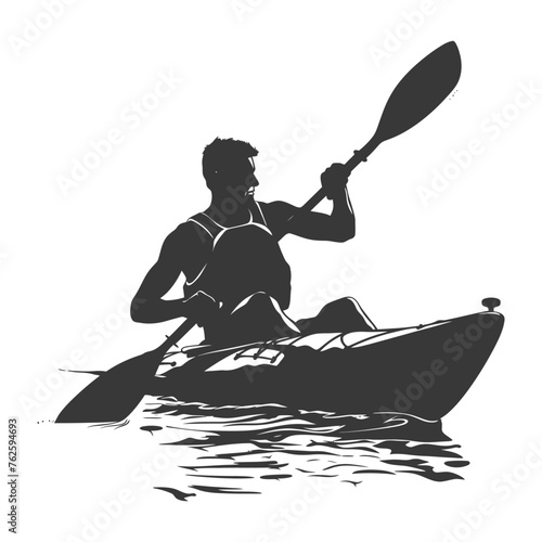 Silhouette Man Canoe Player in action full body black color only