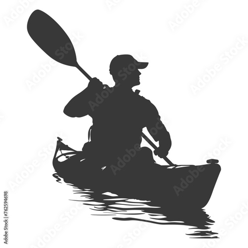 Silhouette Man Canoe Player in action full body black color only