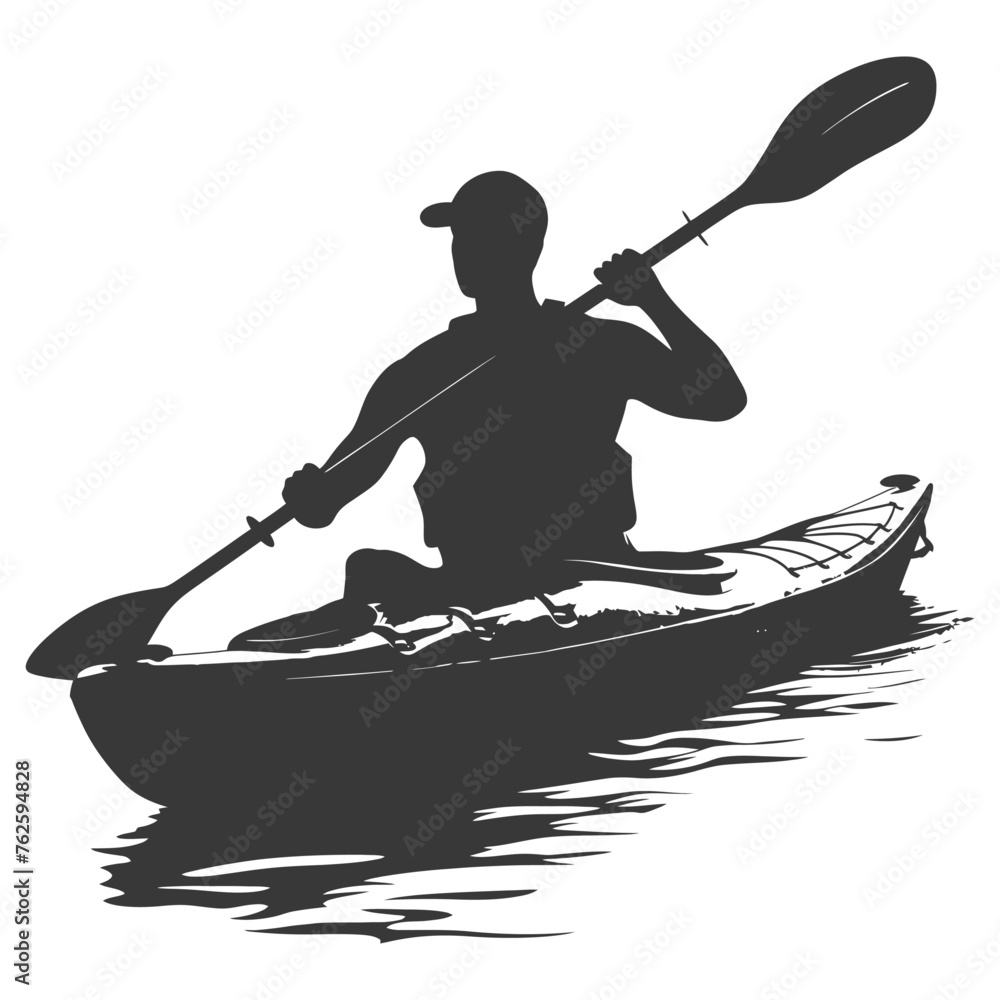 Silhouette Man Canoe Player in action full body black color only