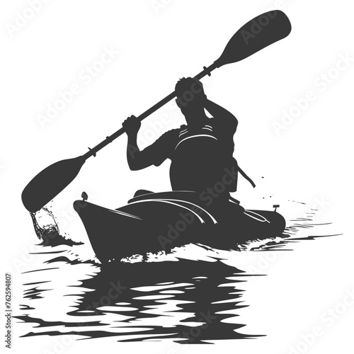 Silhouette Man Canoe Player in action full body black color only