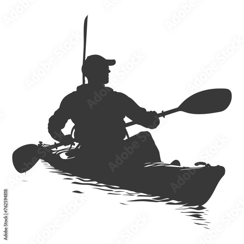 Silhouette Man Canoe Player in action full body black color only