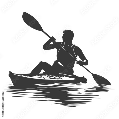 Silhouette Man Canoe Player in action full body black color only