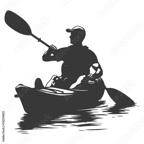 Silhouette Man Canoe Player in action full body black color only