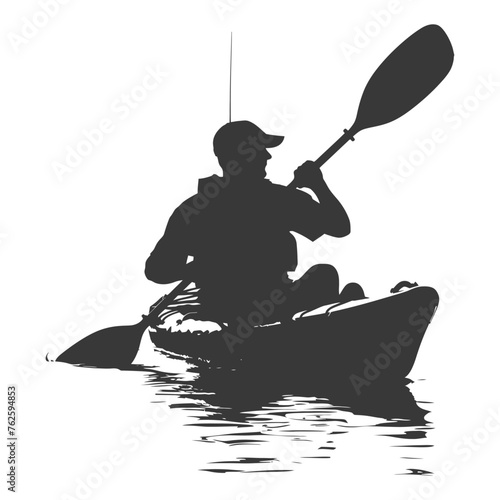 Silhouette Man Canoe Player in action full body black color only