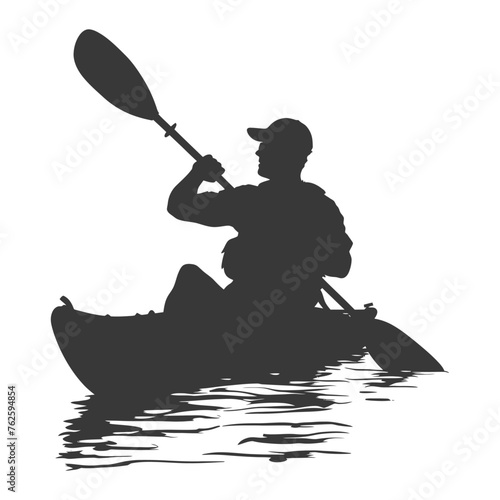 Silhouette Man Canoe Player in action full body black color only