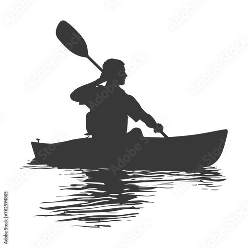 Silhouette Man Canoe Player in action full body black color only