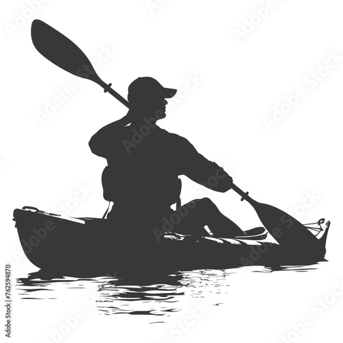 Silhouette Man Canoe Player in action full body black color only