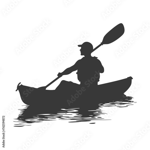 Silhouette Man Canoe Player in action full body black color only