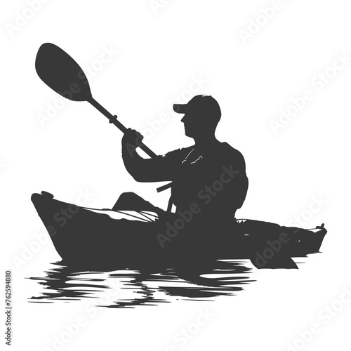 Silhouette Man Canoe Player in action full body black color only