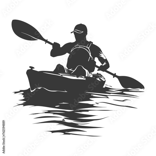 Silhouette Man Canoe Player in action full body black color only