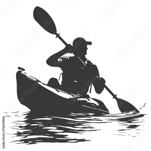 Silhouette Man Canoe Player in action full body black color only