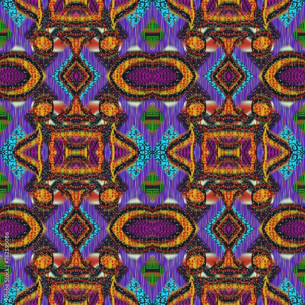 Geometric ethnic oriental ikat seamless pattern traditional design for background, carpet, wallpaper, clothing, wrapping, batik, fabric, vector illustration embroidery style.