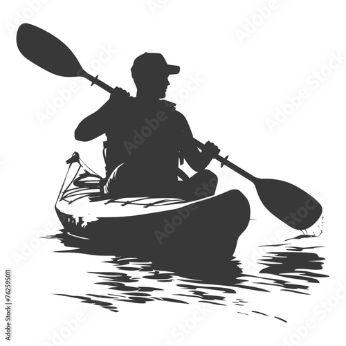 Silhouette Man Canoe Player in action full body black color only