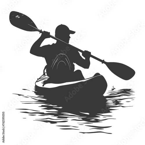 Silhouette Man Canoe Player in action full body black color only
