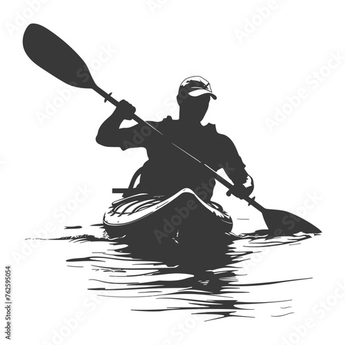 Silhouette Man Canoe Player in action full body black color only