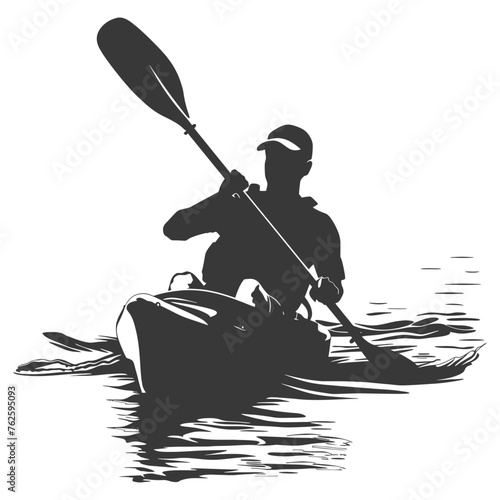 Silhouette Man Canoe Player in action full body black color only