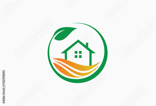 Eco green House Icon. Care Real Estate Logo.