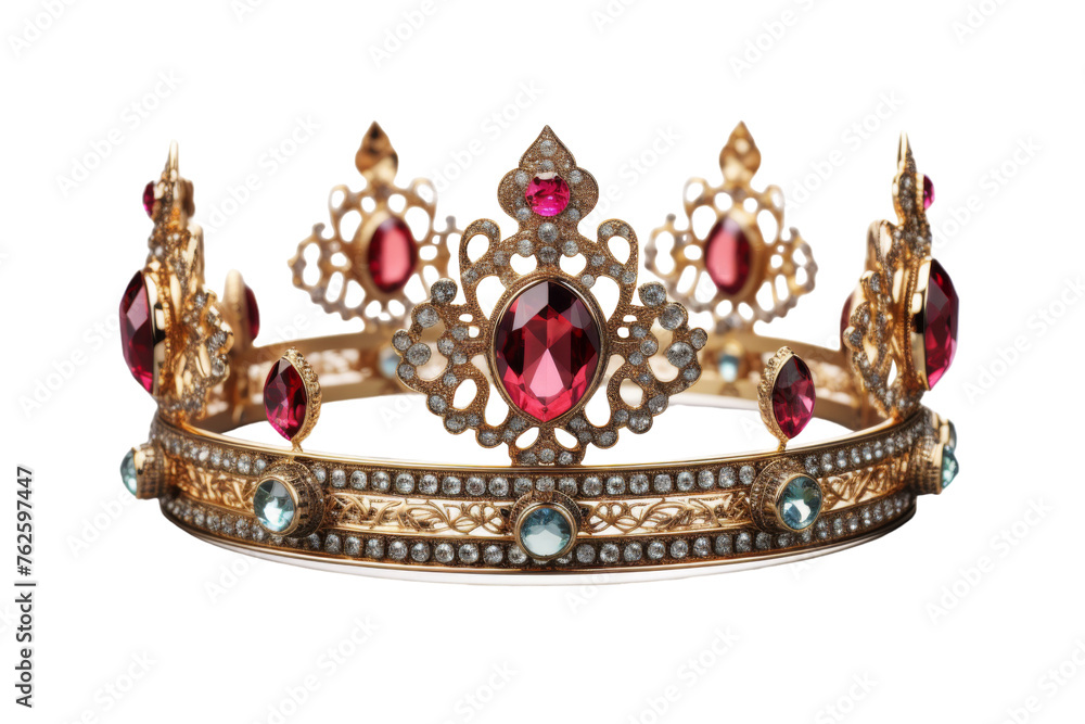 Ancient Crown with Symbolic Motifs Isolated on Transparent Background PNG format