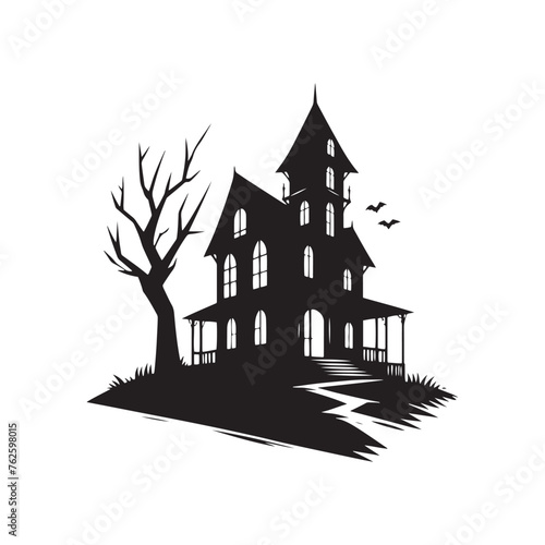 Vector Haunted House Silhouettes Conjuring Spooky Atmosphere and Halloween Charm. Haunted house black illustration.