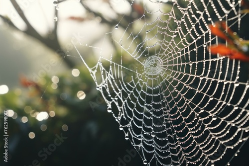 Spider poison web closeup. Trap natura art net horror. Generate Ai © juliars