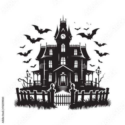 Vector Haunted House Silhouettes Conjuring Spooky Atmosphere and Halloween Charm. Haunted house black illustration.