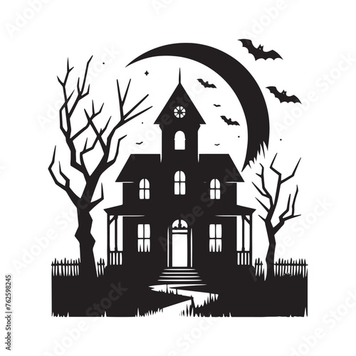 Vector Haunted House Silhouettes Conjuring Spooky Atmosphere and Halloween Charm. Haunted house black illustration.