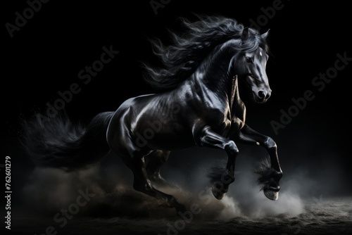 Majestic Black Horse Galloping Isolated on Transparent Background © Artimas 