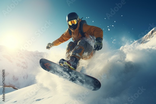 Sport snowboard ice speed. Board young. Fictional person. Generate Ai
