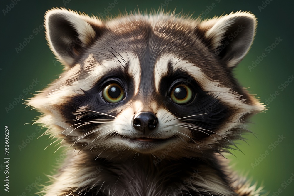 cute raccoon on green background cute raccoon on green background