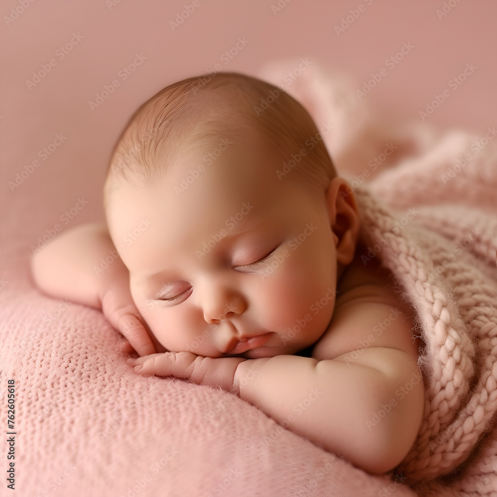 Front view of newborn baby sleeping with hands under his head Front view of newborn baby sleeping with hands under his head