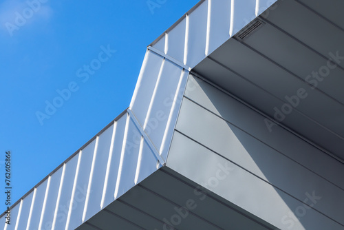 New roof details made of gray metal plates, abstract architecture