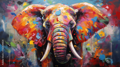 Colorful painting of an elephant