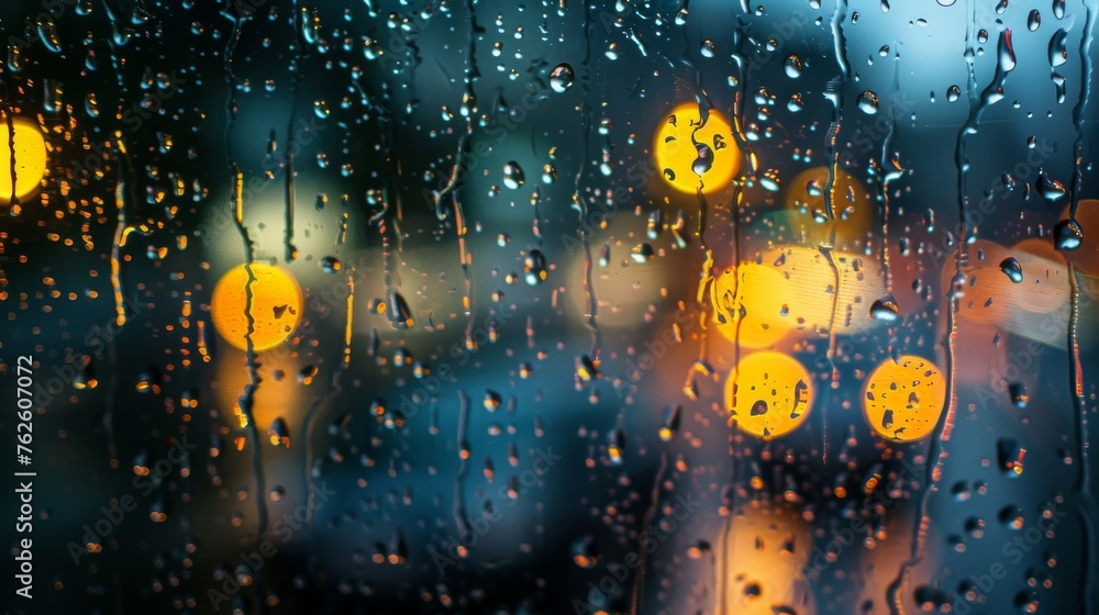 Rain drops cascade down a window pane with the glow of street lights in the background. The urban setting contrasts with the natural phenomenon of rain, creating a visual juxtaposition. Rain drops cascade down a window pane with the glow of street lights in the background. The urban setting contrasts with the natural phenomenon of rain, creating a visual juxtaposition.