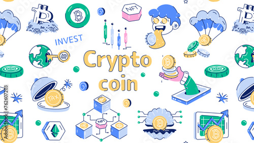 A doodle showcasing various elements of crypto investment and blockchain trends 