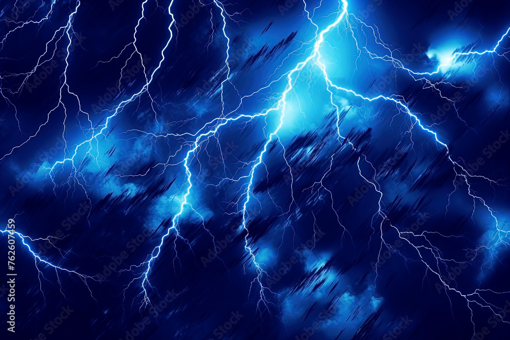 Blue lightning in the dark stormy sky.  Generative Ai - obrazy, fototapety, plakaty 