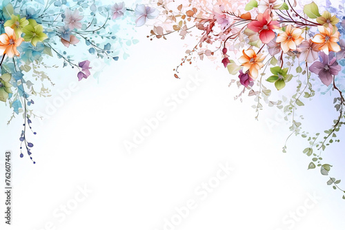Watercolor spring background with blossom flowers. Generative Ai