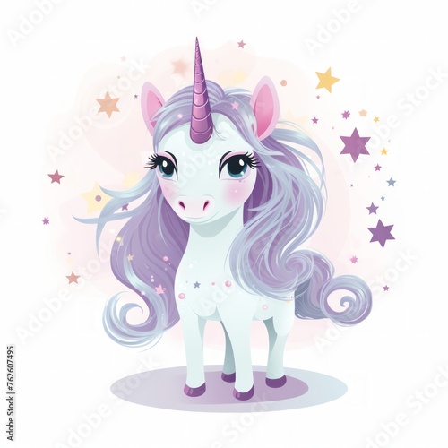 Generative AI A tiny magical unicorn with a flowing mane and a shimmering horn, radiating grace.