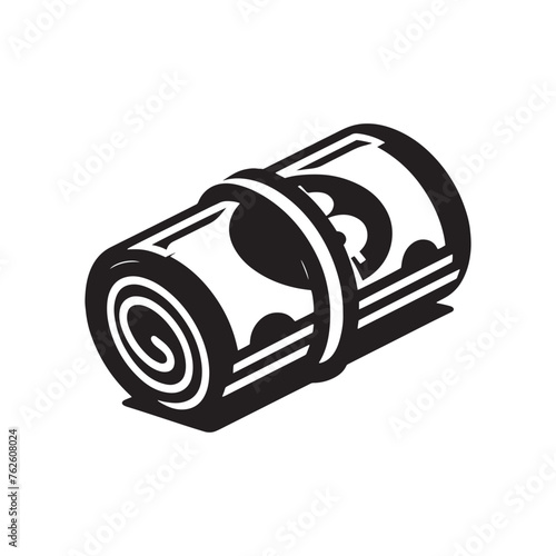Cash Flow: Vector Money Roll Silhouettes Symbolizing Wealth, Prosperity, and Financial Success.