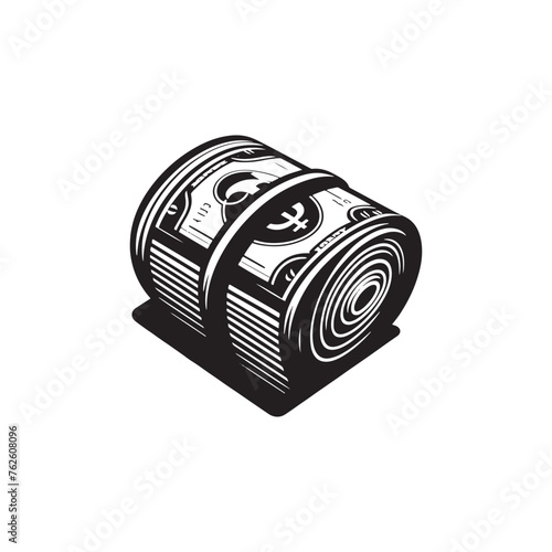 Cash Flow: Vector Money Roll Silhouettes Symbolizing Wealth, Prosperity, and Financial Success.