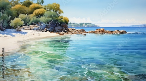 Generative AI Pristine beaches with crystal-clear waters. aquarelle