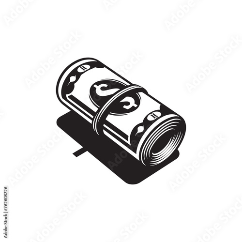 Cash Flow: Vector Money Roll Silhouettes Symbolizing Wealth, Prosperity, and Financial Success.