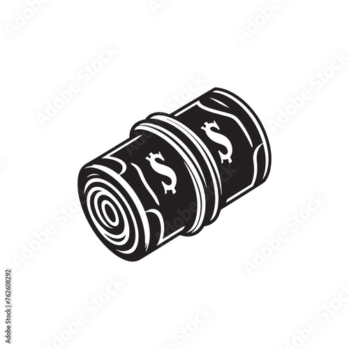 Cash Flow: Vector Money Roll Silhouettes Symbolizing Wealth, Prosperity, and Financial Success.