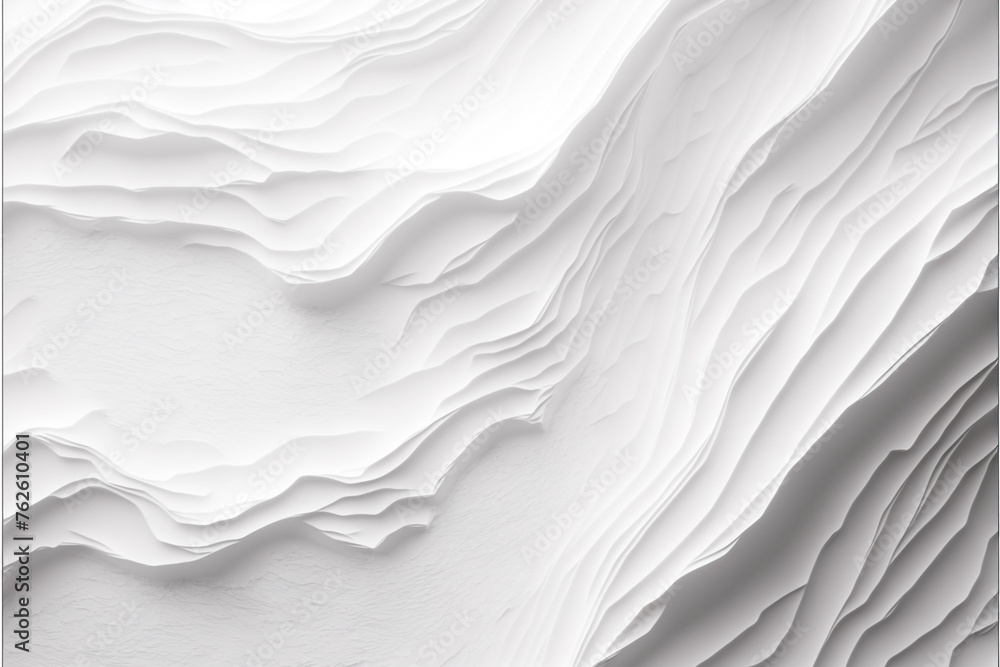 Obraz premium An abstract white background with 3D waves, soft edges and curves that highlight the play of light on smooth surfaces. The composition is balanced, demonstrating the elegance of lines and the beauty o