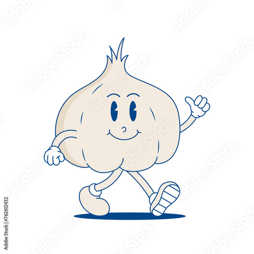 Garlic Retro Mascot. Funny cartoon character of Garlic.